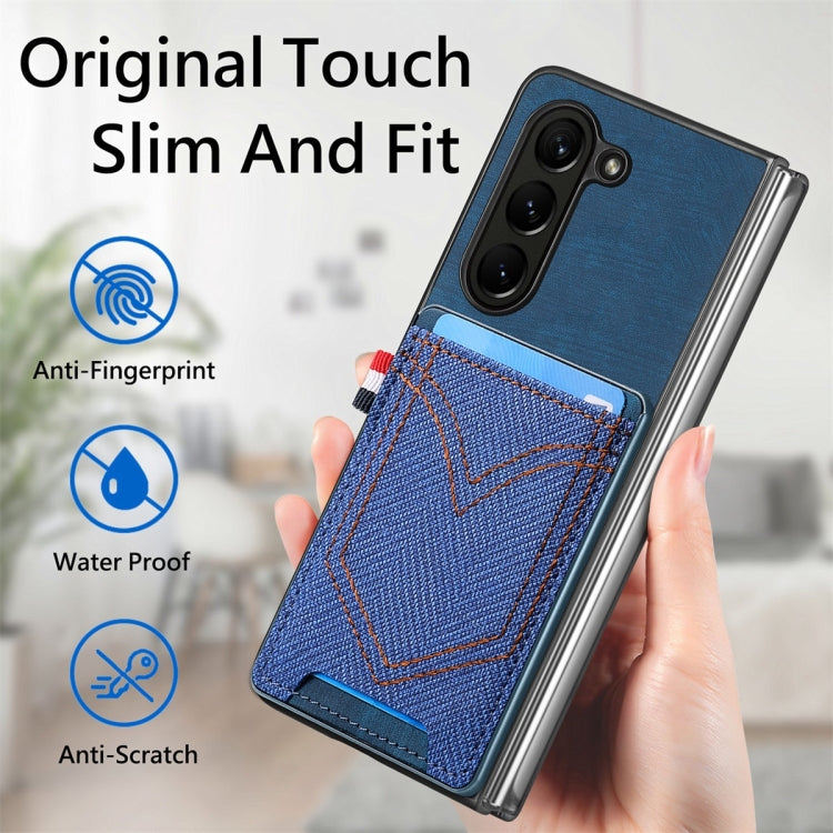 For Samsung Galaxy Z Fold5 JUNSUNMAY Denim Pattern Leather Skin PC Folding Phone Case with Card Slot(Pink) - Galaxy Z Fold5 Cases by JUNSUNMAY | Online Shopping UK | buy2fix