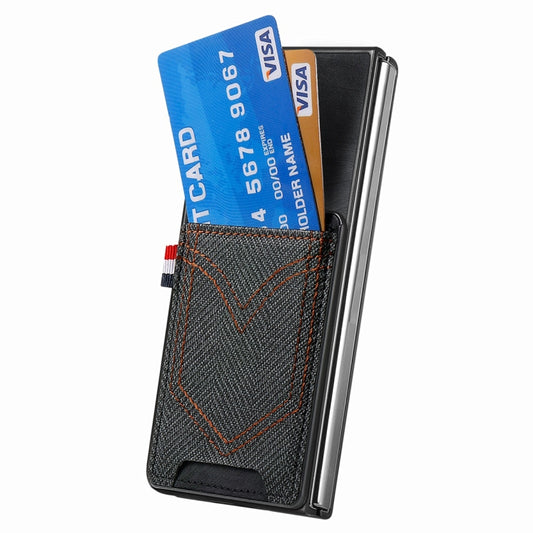 For Samsung Galaxy Z Fold5 JUNSUNMAY Denim Pattern Leather Skin PC Folding Phone Case with Card Slot(Black) - Galaxy Z Fold5 Cases by JUNSUNMAY | Online Shopping UK | buy2fix