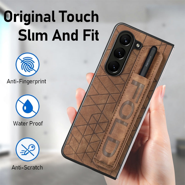 For Samsung Galaxy Z Fold5 JUNSUNMAY Retro Pattern Leather Skin PC Folding Phone Case with Pen Slot(Green) - Galaxy Z Fold5 Cases by JUNSUNMAY | Online Shopping UK | buy2fix