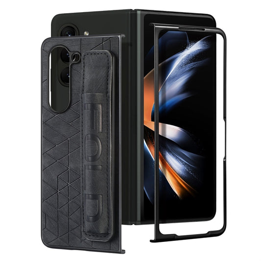 For Samsung Galaxy Z Fold6 JUNSUNMAY Retro Pattern Leather Skin PC Folding Phone Case with Pen Slot(Black) - Galaxy Z Fold5 Cases by JUNSUNMAY | Online Shopping UK | buy2fix