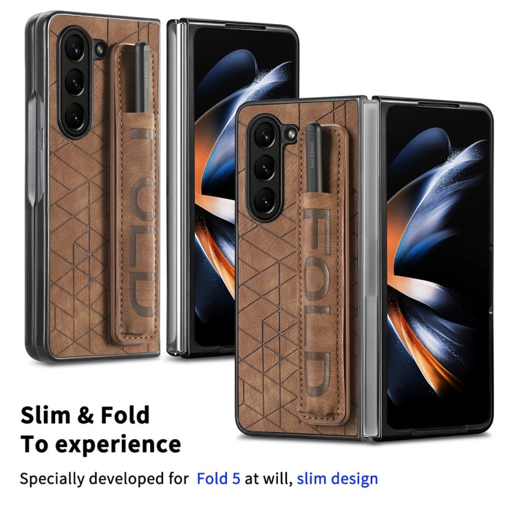 For Samsung Galaxy Z Fold6 JUNSUNMAY Retro Pattern Leather Skin PC Folding Phone Case with Pen Slot(Purple) - Galaxy Z Fold6 5G Cases by JUNSUNMAY | Online Shopping UK | buy2fix