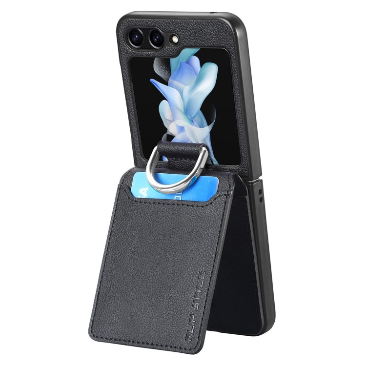 For Samsung Galaxy Z Flip5 JUNSUNMAY Litchi Leather Skin PC Folding Phone Case(Black) - Galaxy Z Flip5 Cases by JUNSUNMAY | Online Shopping UK | buy2fix