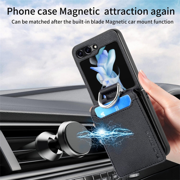 For Samsung Galaxy Z Flip5 JUNSUNMAY Litchi Leather Skin PC Folding Phone Case(Black) - Galaxy Z Flip5 Cases by JUNSUNMAY | Online Shopping UK | buy2fix