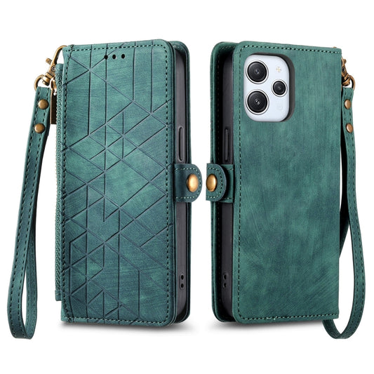 For Xiaomi Redmi Note 12 4G Geometric Zipper Wallet Side Buckle Leather Phone Case(Green) by buy2fix