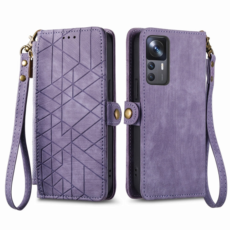 For Xiaomi 13 Geometric Zipper Wallet Side Buckle Leather Phone Case(Purple) - Xiaomi Cases by buy2fix | Online Shopping UK | buy2fix