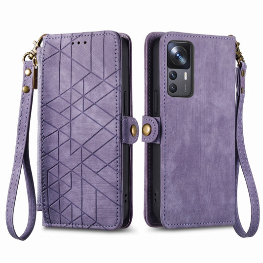 For Xiaomi 13 Geometric Zipper Wallet Side Buckle Leather Phone Case(Purple) by buy2fix