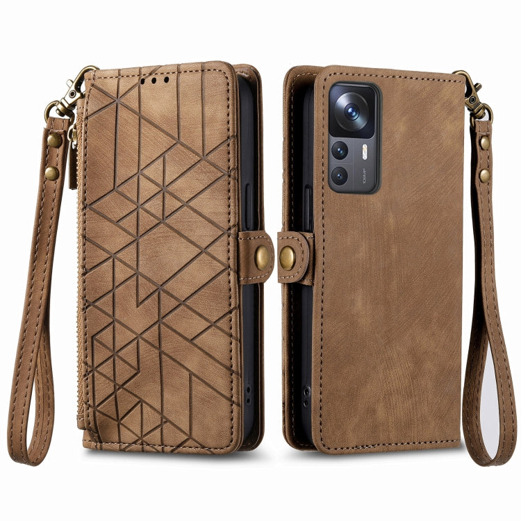 For Xiaomi 13 Pro Geometric Zipper Wallet Side Buckle Leather Phone Case(Brown) - Xiaomi Cases by buy2fix | Online Shopping UK | buy2fix