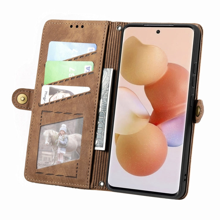For Xiaomi 13 Pro Geometric Zipper Wallet Side Buckle Leather Phone Case(Brown) - Xiaomi Cases by buy2fix | Online Shopping UK | buy2fix