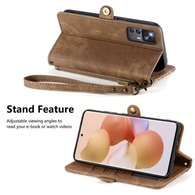 For Xiaomi 13 Pro Geometric Zipper Wallet Side Buckle Leather Phone Case(Brown) - Xiaomi Cases by buy2fix | Online Shopping UK | buy2fix