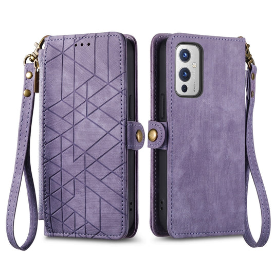 For OnePlus 11 Geometric Zipper Wallet Side Buckle Leather Phone Case(Purple) by buy2fix