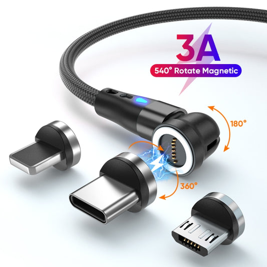 ENKAY 3 in 1 3A USB to Type-C / 8 Pin / Micro USB Magnetic 540 Degrees Rotating Fast Charging Cable, Length:1m(Black) by ENKAY