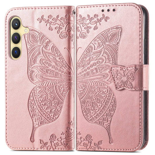 For Samsung Galaxy S25 5G Butterfly Love Flower Embossed Leather Phone Case(Rose Gold) by buy2fix