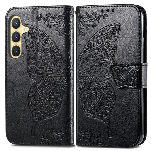 For Samsung Galaxy S25+ 5G Butterfly Love Flower Embossed Leather Phone Case(Black) by buy2fix