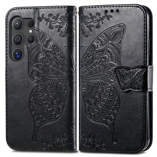 For Samsung Galaxy S25 Ultra 5G Butterfly Love Flower Embossed Leather Phone Case(Black) by buy2fix