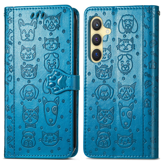 For Samsung Galaxy S25+ 5G Cat and Dog Embossed Leather Phone Case(Blue) by buy2fix