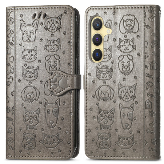 For Samsung Galaxy S25+ 5G Cat and Dog Embossed Leather Phone Case(Gray) by buy2fix