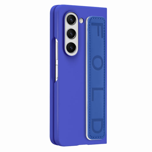 For Samsung Galaxy Z Fold5 5G Integrated Wristband Genuine Leather Phone Case(Drak Blue) - Galaxy Z Fold5 Cases by buy2fix | Online Shopping UK | buy2fix