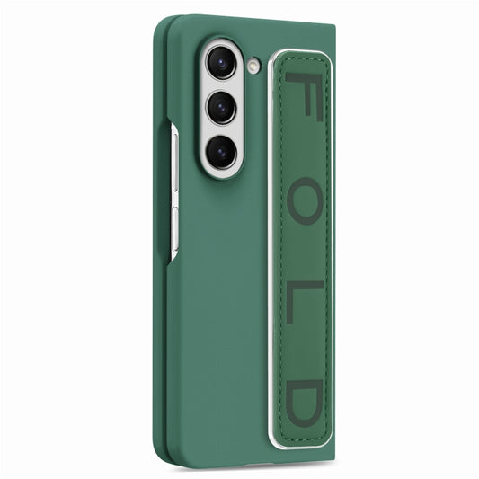 For Samsung Galaxy Z Fold5 5G Integrated Wristband Genuine Leather Phone Case(Drak Green) - Galaxy Z Fold5 Cases by buy2fix | Online Shopping UK | buy2fix