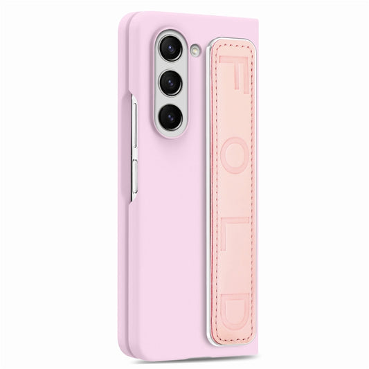 For Samsung Galaxy Z Fold5 5G Integrated Wristband Genuine Leather Phone Case(Pink) - Galaxy Z Fold5 Cases by buy2fix | Online Shopping UK | buy2fix