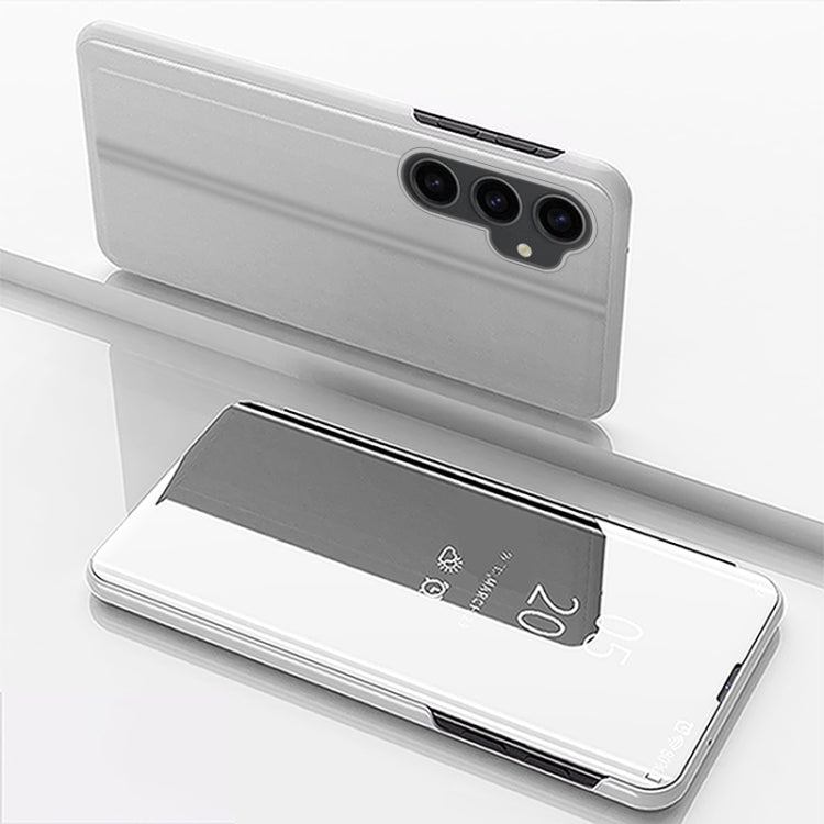 For Samsung Galaxy S23 FE 5G Plated Mirror Horizontal Flip Leather Phone Case with Holder(Silver) - Galaxy S23 FE 5G Cases by buy2fix | Online Shopping UK | buy2fix