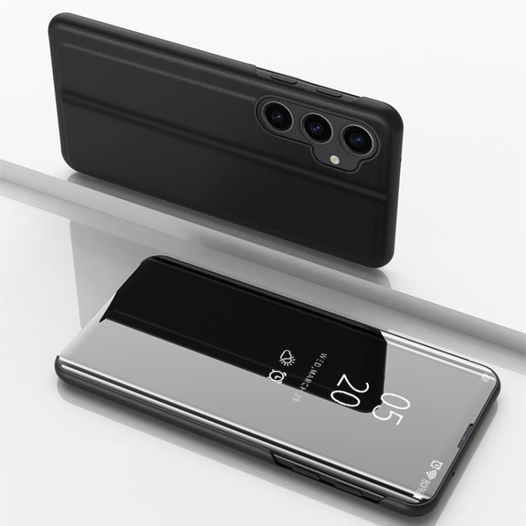 For Samsung Galaxy S23 FE 5G Plated Mirror Horizontal Flip Leather Phone Case with Holder(Black) - Galaxy S23 FE 5G Cases by buy2fix | Online Shopping UK | buy2fix