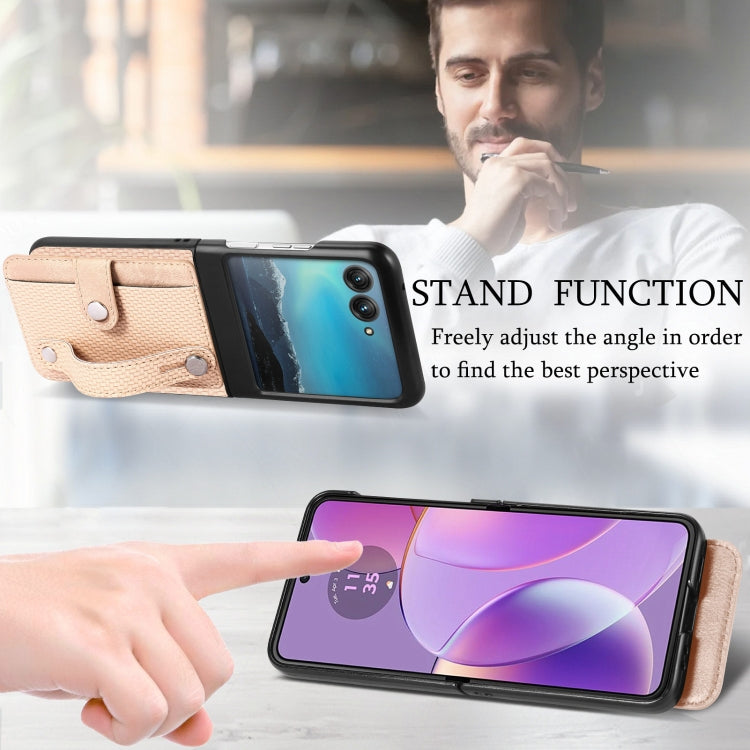 For Motorola Razr 40 Ultra Wristband Kickstand Card Wallet Back Cover Phone Case(Khaki) by buy2fix