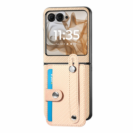 For Motorola Razr 50 Ultra Wristband Kickstand Card Wallet Back Cover Phone Case(Khaki) by buy2fix