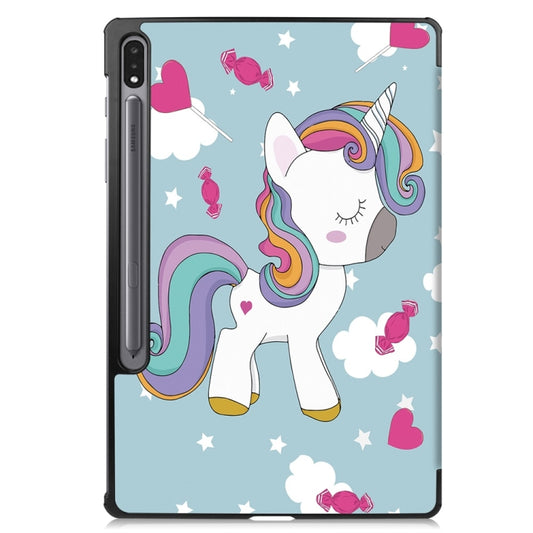 For Samsung Galaxy Tab S9 JUNSUNMAY Custer Painted 3-Fold Stand Leather Smart Tablet Case(Unicorn) by JUNSUNMAY