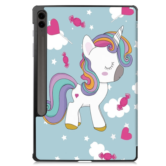 For Samsung Galaxy Tab S9 FE+ 12.4 JUNSUNMAY Custer Painted 3-Fold Stand Leather Smart Tablet Case(Unicorn) by JUNSUNMAY