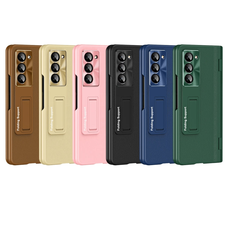 For Samsung Galaxy Z Fold6 5G Shell-membrane Integrated Hinge All-around Leather Folding Phone Case(Champagne) - Galaxy Z Fold6 5G Cases by buy2fix | Online Shopping UK | buy2fix
