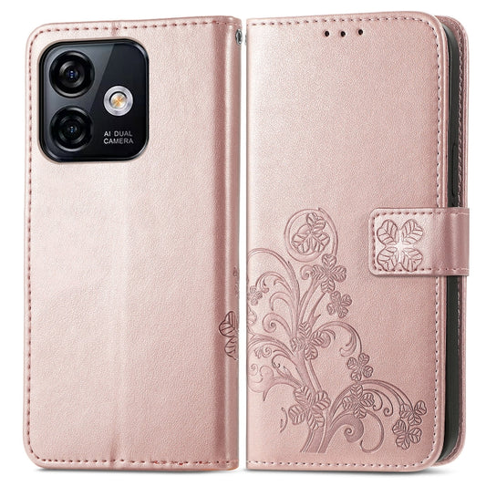 For Ulefone Note 16 Pro Four-leaf Clasp Embossed Buckle Leather Phone Case(Rose Gold) by buy2fix