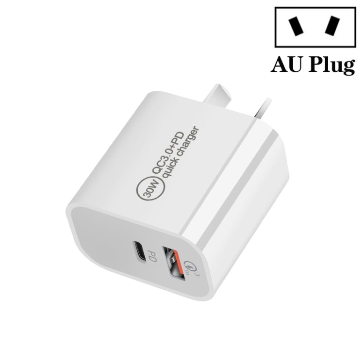 PD30W USB-C / Type-C + QC3.0 USB Dual Port Charger, AU Plug - USB Charger by buy2fix | Online Shopping UK | buy2fix