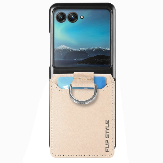 For Motorola Razr 40 Ultra Litchi Texture Leather Ring Wallet Phone Case(Khaki) by buy2fix