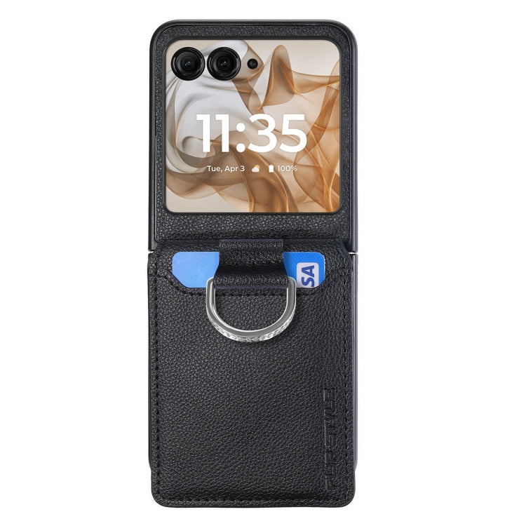 For Motorola Razr 50 Ultra Litchi Texture Leather Ring Wallet Phone Case(Black) - Motorola Cases by buy2fix | Online Shopping UK | buy2fix