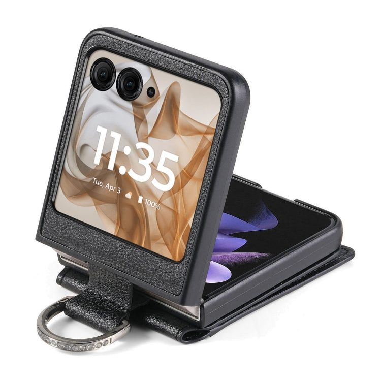 For Motorola Razr 50 Ultra Litchi Texture Leather Ring Wallet Phone Case(Black) - Motorola Cases by buy2fix | Online Shopping UK | buy2fix
