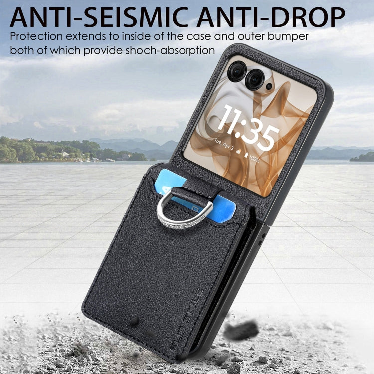 For Motorola Razr 50 Ultra Litchi Texture Leather Ring Wallet Phone Case(Black) - Motorola Cases by buy2fix | Online Shopping UK | buy2fix