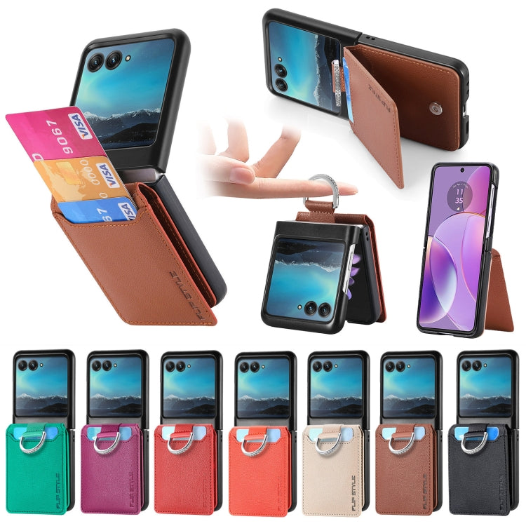 For Motorola Razr 50 Ultra Litchi Texture Leather Ring Wallet Phone Case(Brown) - Motorola Cases by buy2fix | Online Shopping UK | buy2fix