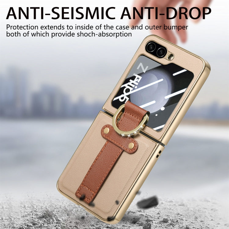 For Samsung Galaxy Z Flip5 5G Brilliant Plating PC Back Screen Integrated Ring Phone Case(Khaki) - Galaxy Z Flip5 Cases by buy2fix | Online Shopping UK | buy2fix