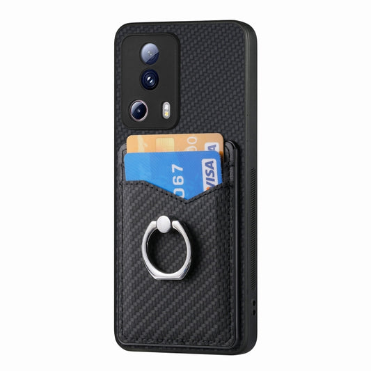 For Xiaomi Redmi Note 12 5G Carbon Fiber Card Wallet Ring Holder Phone Case(Black) by buy2fix