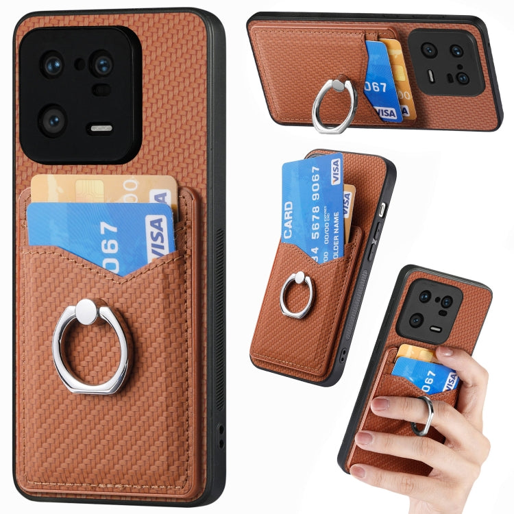 For Xiaomi 13 Pro Carbon Fiber Card Wallet Ring Holder Phone Case(Brown) - Xiaomi Cases by buy2fix | Online Shopping UK | buy2fix
