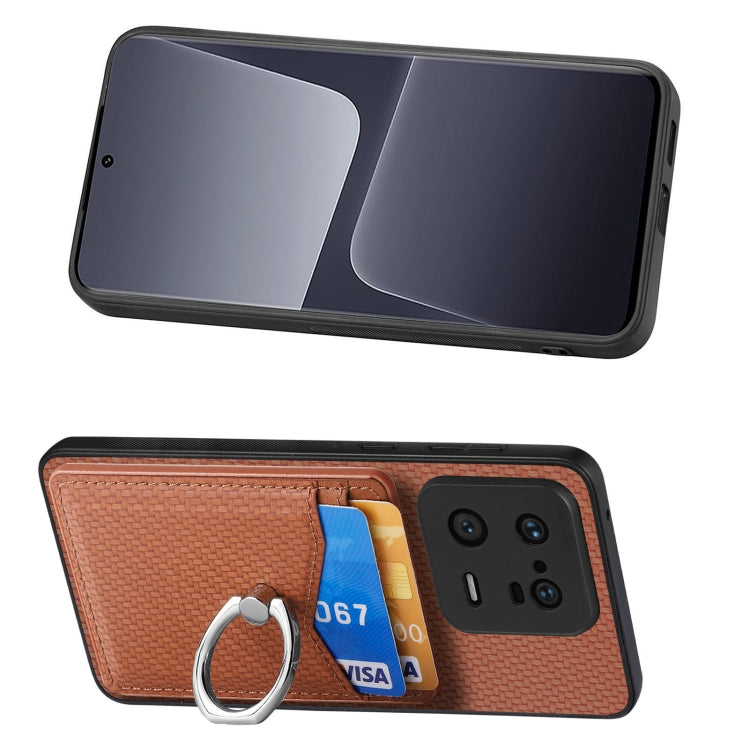 For Xiaomi 13 Pro Carbon Fiber Card Wallet Ring Holder Phone Case(Brown) - Xiaomi Cases by buy2fix | Online Shopping UK | buy2fix