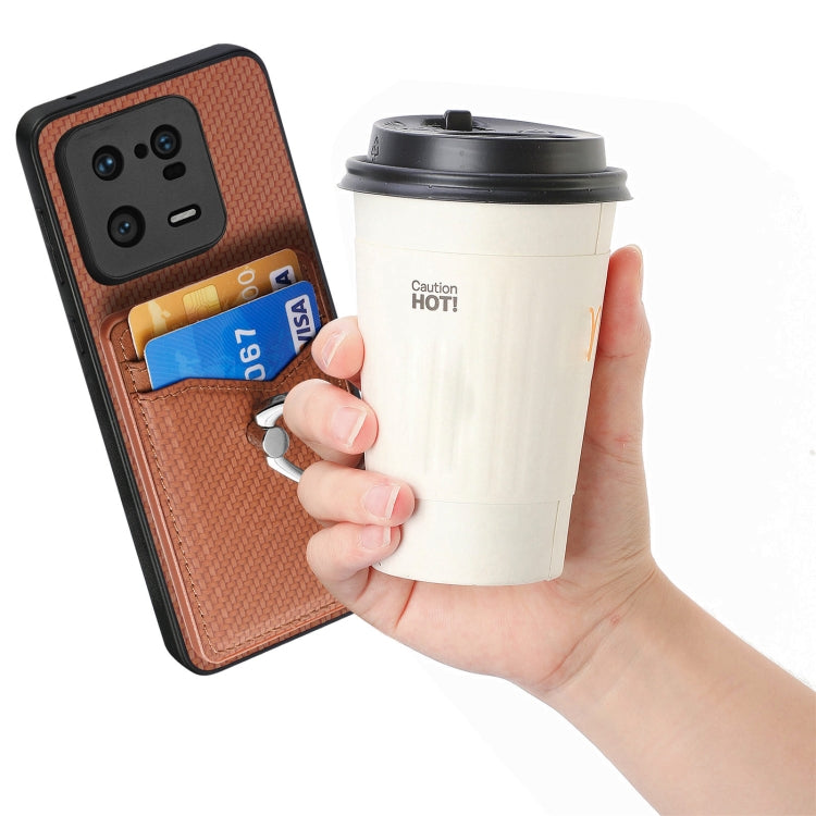 For Xiaomi 13 Pro Carbon Fiber Card Wallet Ring Holder Phone Case(Brown) - Xiaomi Cases by buy2fix | Online Shopping UK | buy2fix