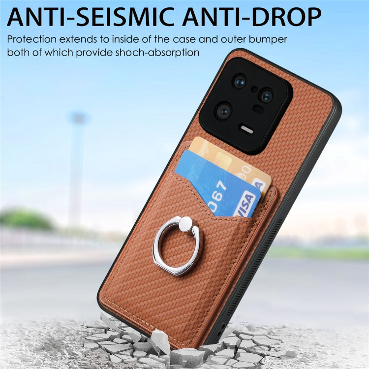 For Xiaomi 13 Pro Carbon Fiber Card Wallet Ring Holder Phone Case(Brown) - Xiaomi Cases by buy2fix | Online Shopping UK | buy2fix