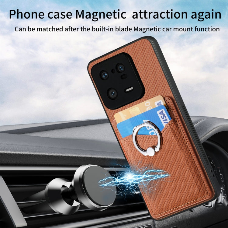 For Xiaomi 13 Pro Carbon Fiber Card Wallet Ring Holder Phone Case(Brown) - Xiaomi Cases by buy2fix | Online Shopping UK | buy2fix
