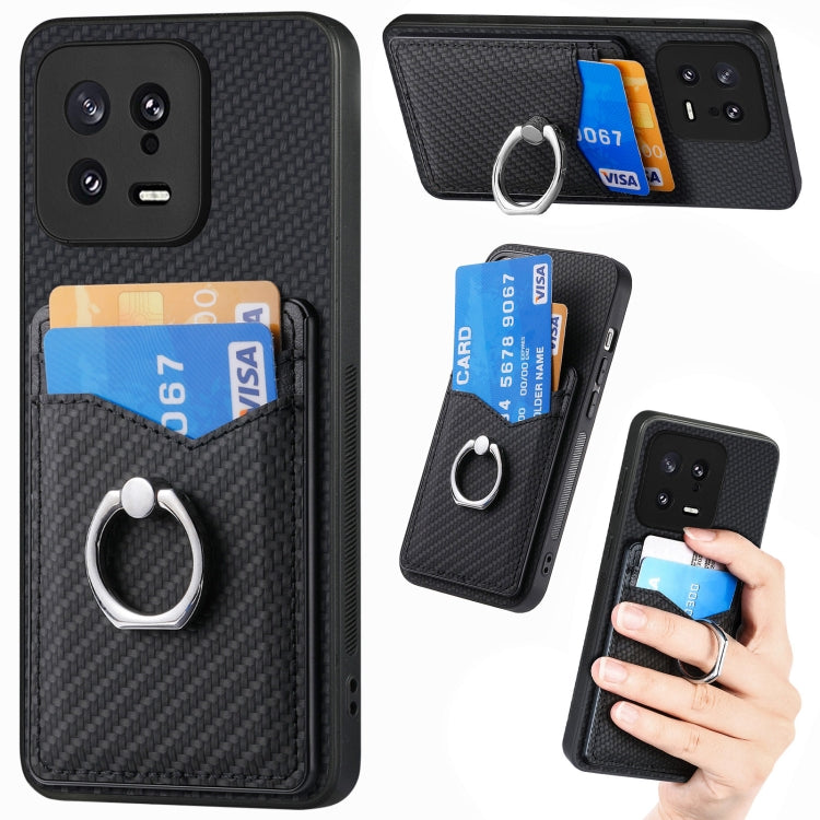 For Xiaomi 13 Carbon Fiber Card Wallet Ring Holder Phone Case(Black) - Xiaomi Cases by buy2fix | Online Shopping UK | buy2fix