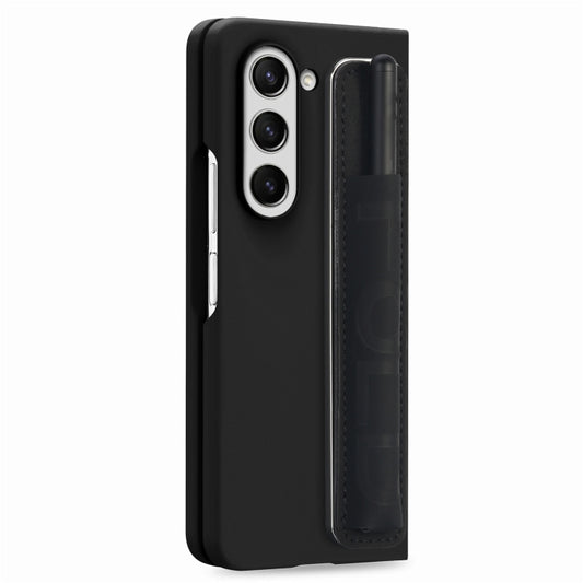 For Samsung Galaxy Z Fold5 5G Integrated Film Wrist Grip Leather Phone Case with Pen Slot(Black) - Galaxy Z Fold5 Cases by buy2fix | Online Shopping UK | buy2fix