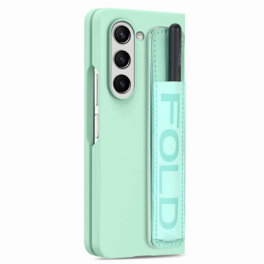 For Samsung Galaxy Z Fold5 5G Integrated Film Wrist Grip Leather Phone Case with Pen Slot(Green) - Galaxy Z Fold5 Cases by buy2fix | Online Shopping UK | buy2fix