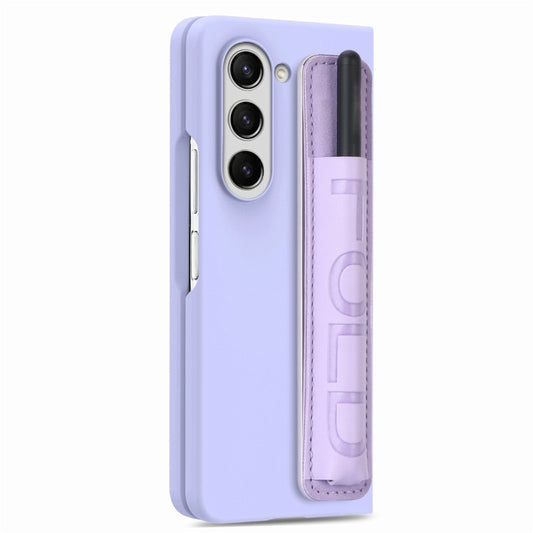 For Samsung Galaxy Z Fold5 5G Integrated Film Wrist Grip Leather Phone Case with Pen Slot(Purple) - Galaxy Z Fold5 Cases by buy2fix | Online Shopping UK | buy2fix