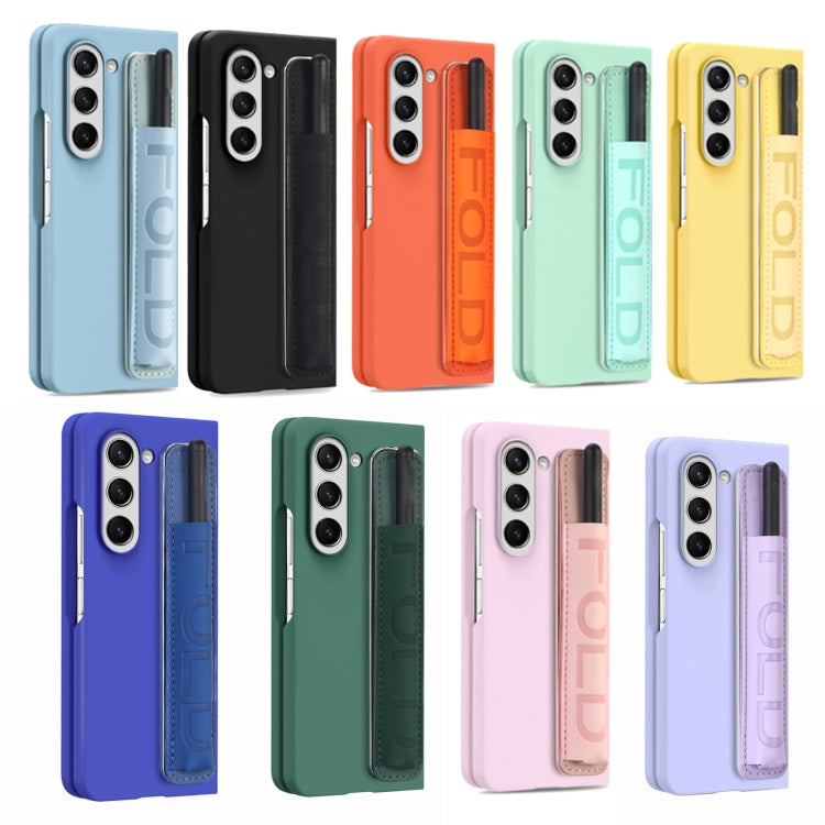 For Samsung Galaxy Z Fold5 5G Integrated Film Wrist Grip Leather Phone Case with Pen Slot(Purple) - Galaxy Z Fold5 Cases by buy2fix | Online Shopping UK | buy2fix