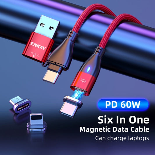 ENKAY 6-in-1 PD60W USB-A / Type-C to Type-C / 8 Pin / Micro USB Magnetic Fast Charging Cable, Cable Length:2m(Purple) by ENKAY